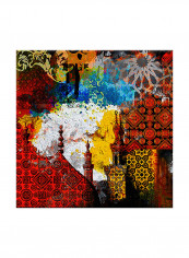 Vintage Oriental Arabic Calligraphy Canvas Painting Multicolour 80x80centimeter