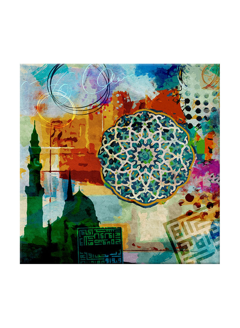 Vintage Oriental Arabic Calligraphy Canvas Painting Multicolour 80x80centimeter