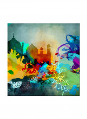 Vintage Oriental Arabic Calligraphy Canvas Painting Multicolour 80x80centimeter