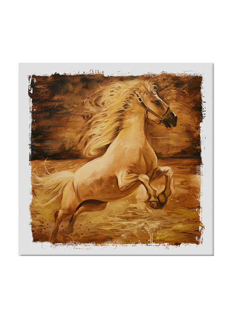 Horse In Landscape Scenery Vintage Abstract Oil Art Canvas Painting Brown 80x80centimeter