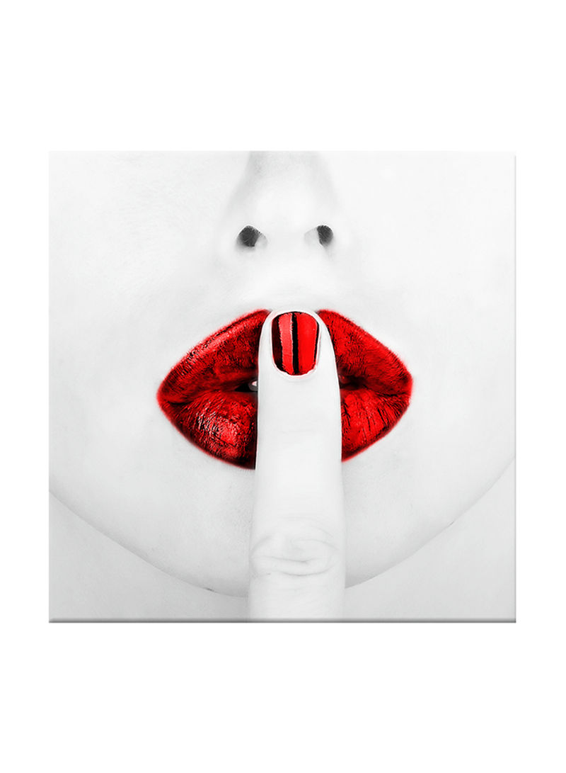Red Lips And Nail On Canvas Painting White/Red 80x80centimeter