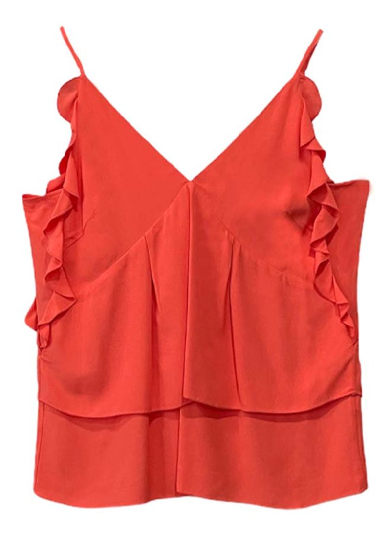 Criss Cross Frill Detail Blouse Coral