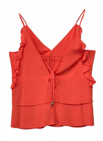 Criss Cross Frill Detail Blouse Coral