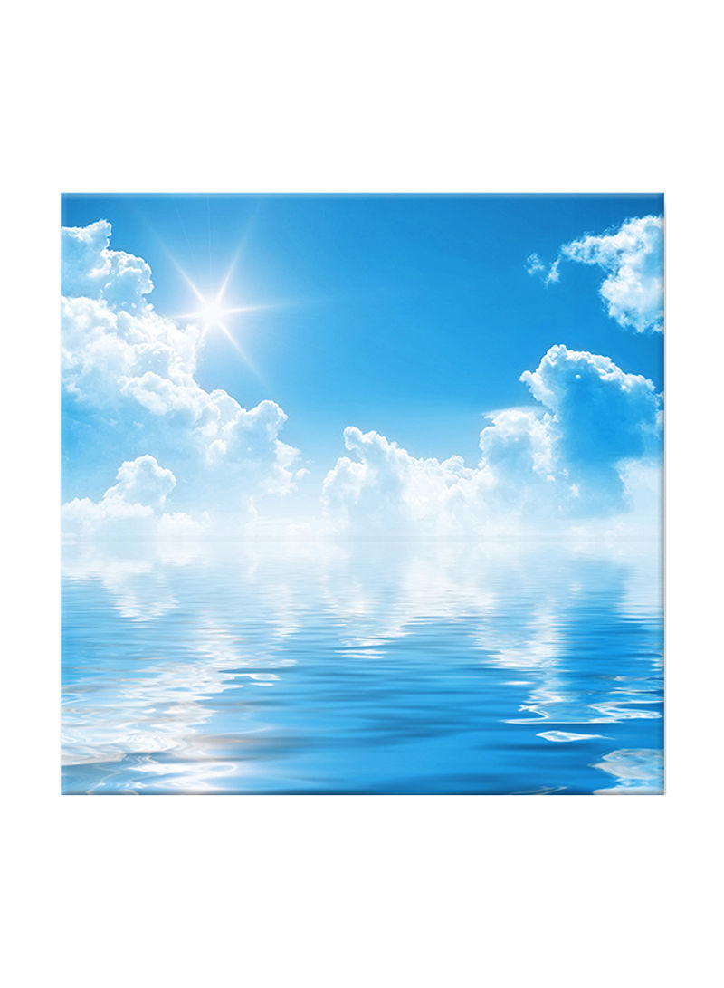 Blue Sky With Clouds And Sun Rays Over The Lake On Canvas Painting Blue 80x80centimeter