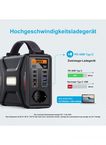 Portable Power Station Generator 240Wh Black 30 x 21cm