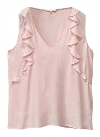 Ruffle Detail Solid Pattern Blouse Pink