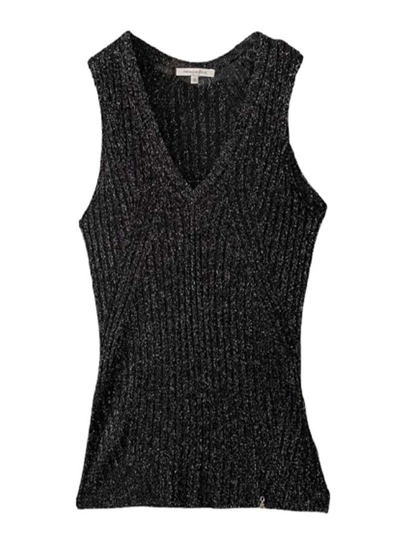 Tricot Knitted Pattern Vest Black
