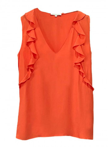 Frill Detail V-Neck Blouse Coral