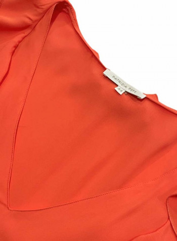 Frill Detail V-Neck Blouse Coral