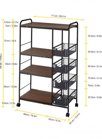 Multi-Layer Kitchen Cart Brown/Black 71x35x115cm