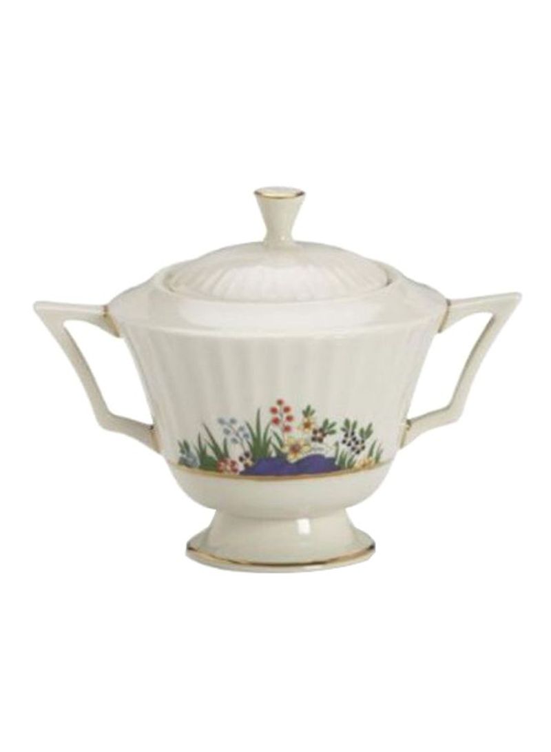 Sugar Bowl With Lid White/Green/Blue 3.5inch
