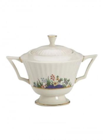 Sugar Bowl With Lid White/Green/Blue 3.5inch