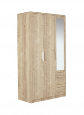 3-Door Wardrobe With Mirror Brown 116 x 215 x 56centimeter