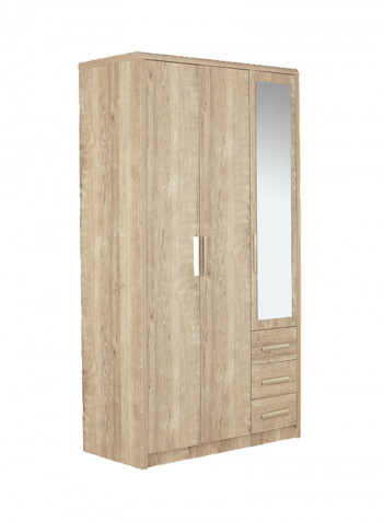3-Door Wardrobe With Mirror Brown 116 x 215 x 56centimeter