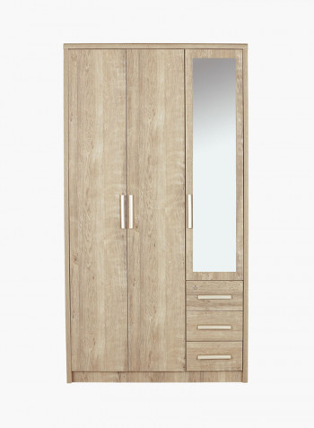 3-Door Wardrobe With Mirror Brown 116 x 215 x 56centimeter