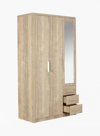 3-Door Wardrobe With Mirror Brown 116 x 215 x 56centimeter