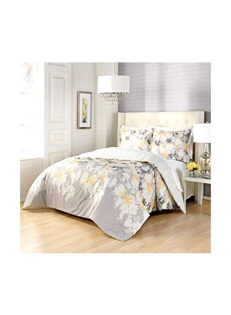 3-Piece Comforter Set Grey/White/Yellow