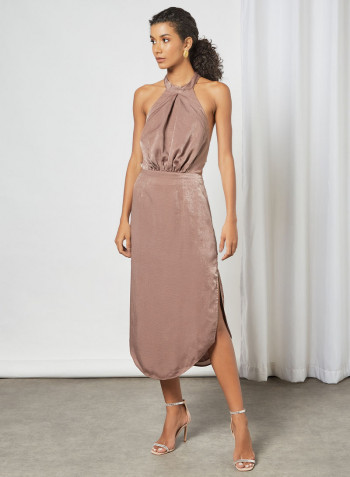 Halter Neck Dress Taupe