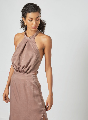 Halter Neck Dress Taupe