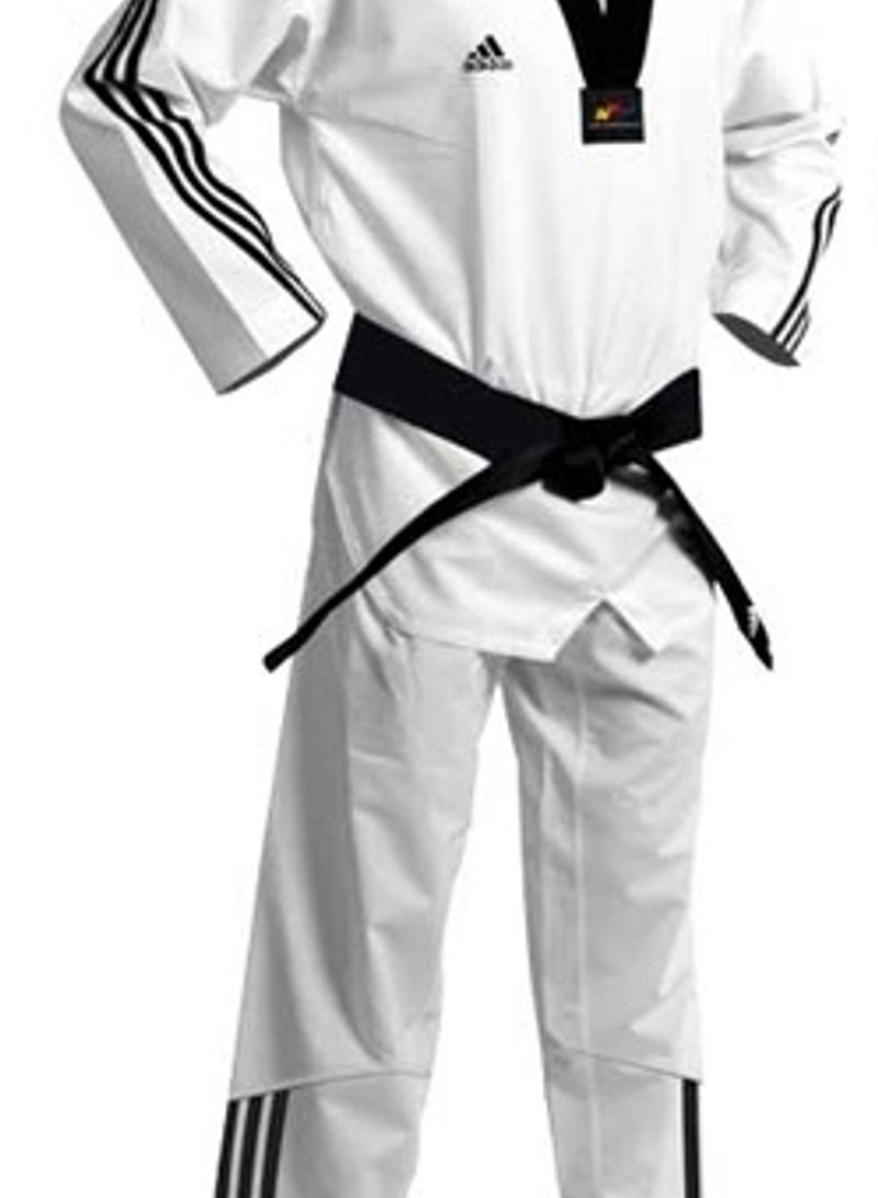 ADI-FLEX Taekwondo Uniform W/ Stripes - White/Black, 140cm 140cm