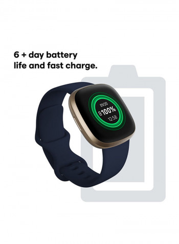 Versa 3, Health And Fitness Smartwatch With GPS, 24/7 Heart Rate, Music And Up To 6+ Days Battery Midnight Blue/Soft Gold Aluminium