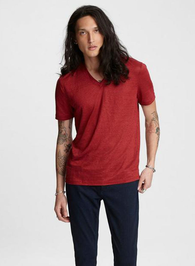 Slim Fit Linen T-Shirt Red Clay