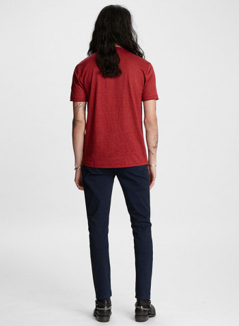 Slim Fit Linen T-Shirt Red Clay