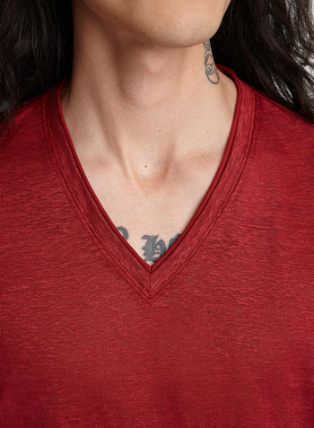 Slim Fit Linen T-Shirt Red Clay