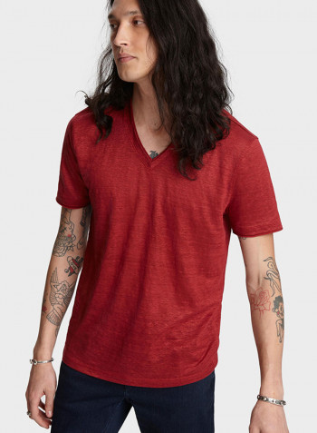 Slim Fit Linen T-Shirt Red Clay