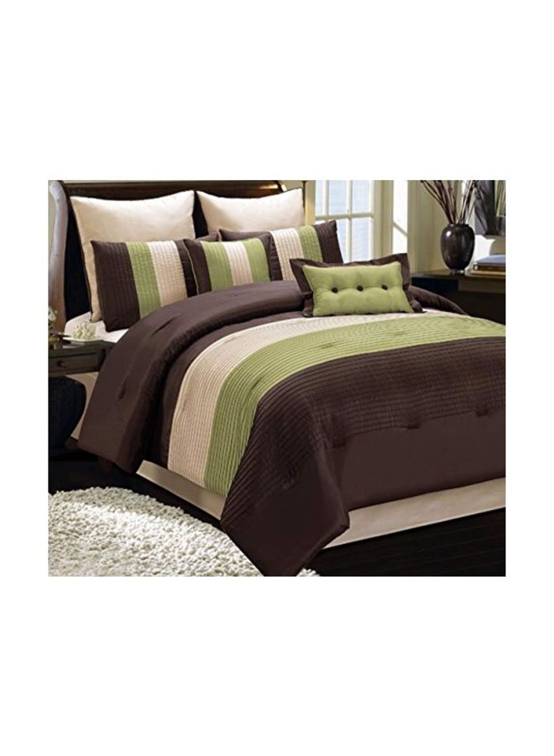 8-Piece Comforter Set Polyester Brown/Green/Beige