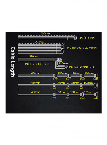 600W GP700G PC Computer Power Supply 28x12.5x19cm Black