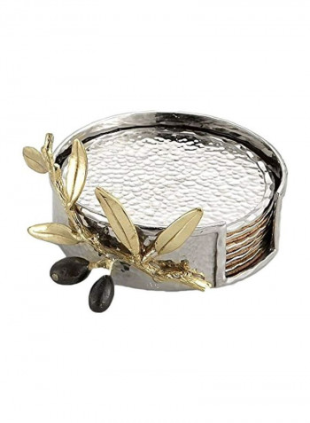 6-Piece Olive Branch Drink Coaster Set Silver/Gold 12.7x5.7x12.7centimeter