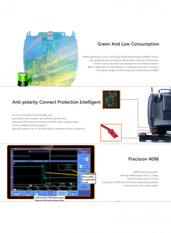 AT9S 2.4GHz 10CH Remote Control System Transmitter Mode2 & R9DS 10CH Receiver 30x19x6centimeter