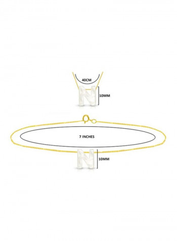 18 Karat Gold N Letter Mother Of Pearl Pendant