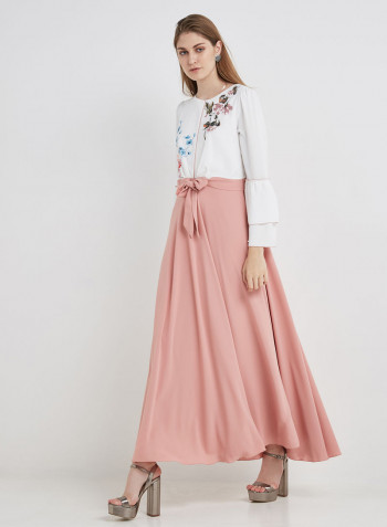 Pretty Bell Sleeve Maxi Dress White/Pink