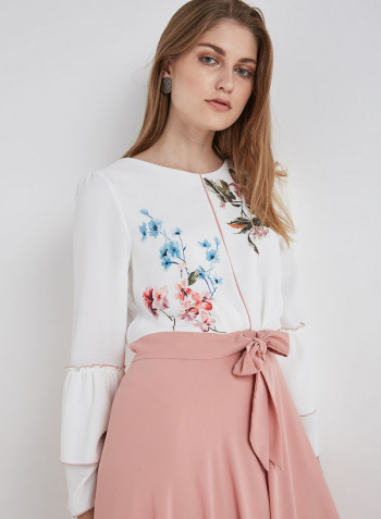 Pretty Bell Sleeve Maxi Dress White/Pink