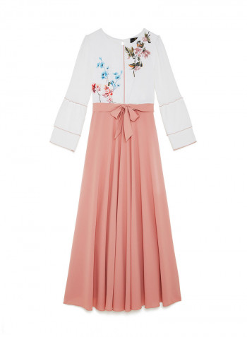 Pretty Bell Sleeve Maxi Dress White/Pink