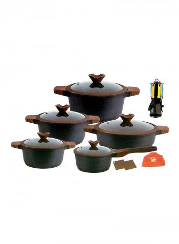 20-Piece Aluminium Casserole Set Black/Brown/Yellow
