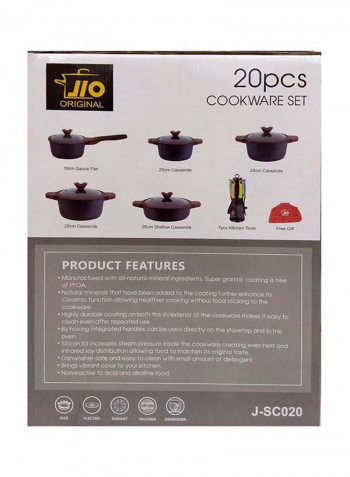 20-Piece Aluminium Casserole Set Black/Brown/Yellow