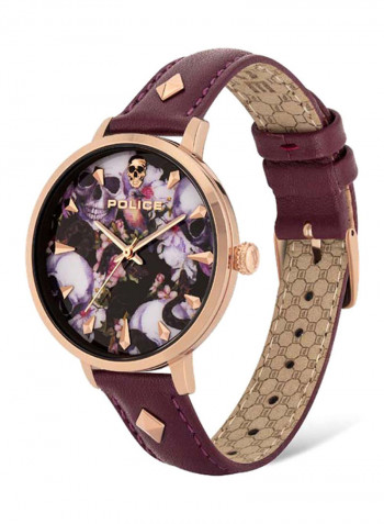 Women's Leather Analog Wrist Watch P 16034MSR-02A
