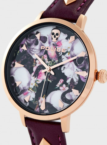 Women's Leather Analog Wrist Watch P 16034MSR-02A