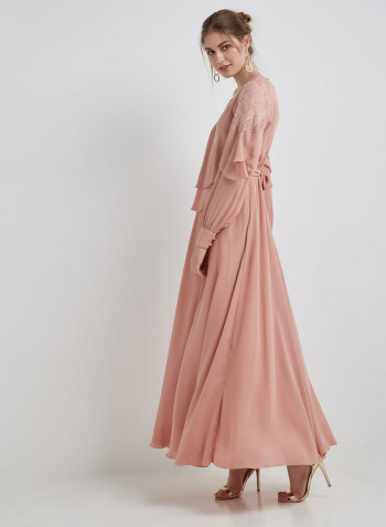 Layered Classy Long Sleeve Maxi Dress Peach