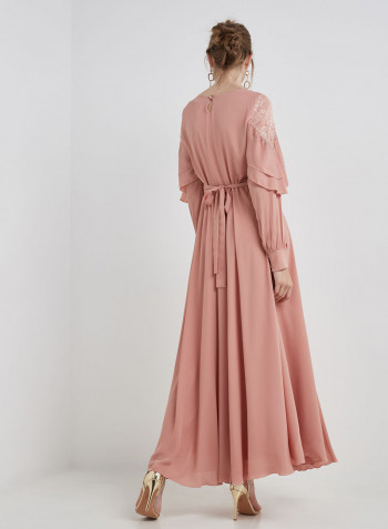 Layered Classy Long Sleeve Maxi Dress Peach