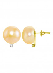18 Karat Gold 0.04 Carat Diamonds 9-10 mm Pearl Earrings
