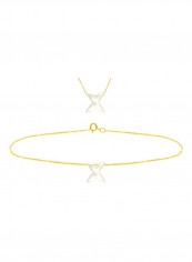 18 Karat Gold X Letter Mother Of Pearl Jewellery Set