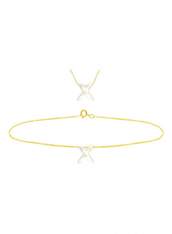 18 Karat Gold X Letter Mother Of Pearl Jewellery Set