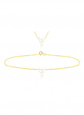 18 Karat Gold Y Letter Mother Of Pearl Necklace With Bracelet