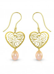 18 Karat Solid Yellow Gold Heart With 7 mm Drop Pearl Earrings
