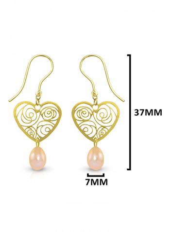 18 Karat Solid Yellow Gold Heart With 7 mm Drop Pearl Earrings