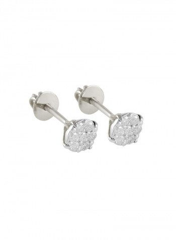 18K Solid Gold And 0.14Cts Genuine Diamonds Solitaire Screw Back Earrings
